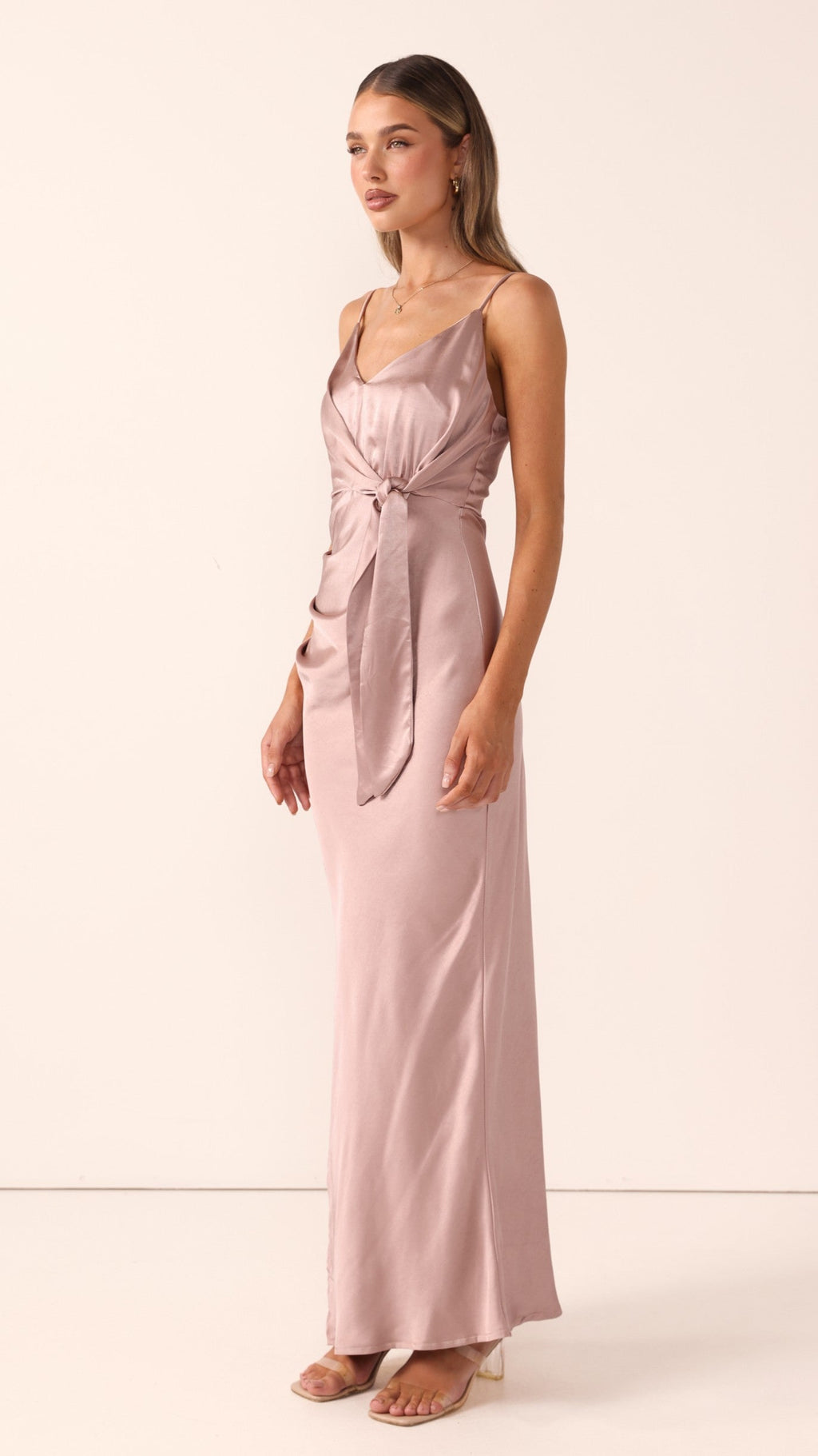 Yasmeen Tie Front  Maxi Dress - Dusty Pink