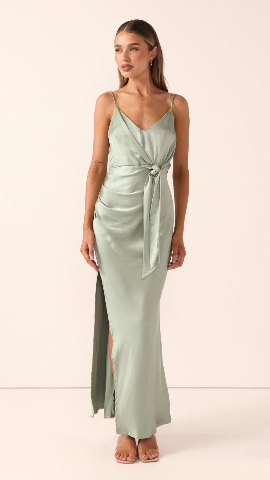 Yasmeen Tie Front Maxi Dress - Sage
