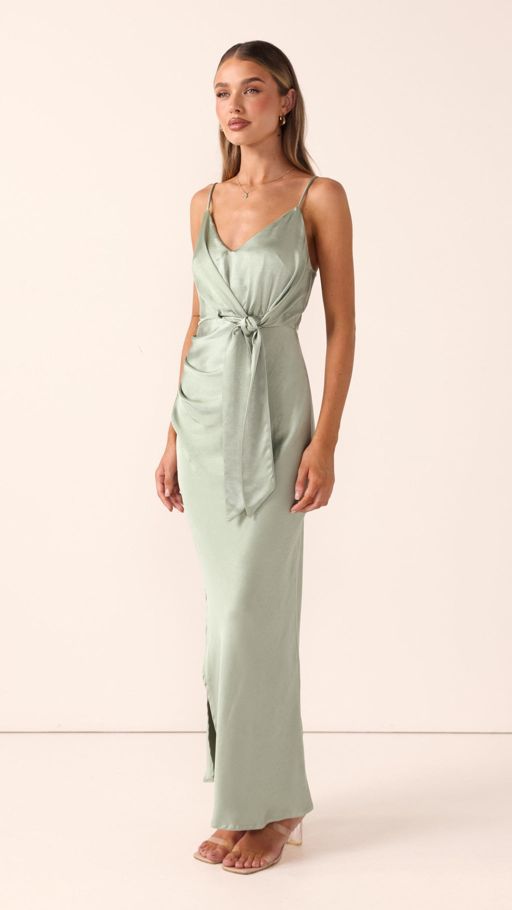 Yasmeen Tie Front Maxi Dress - Sage