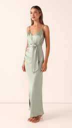 Yasmeen Tie Front Maxi Dress - Sage