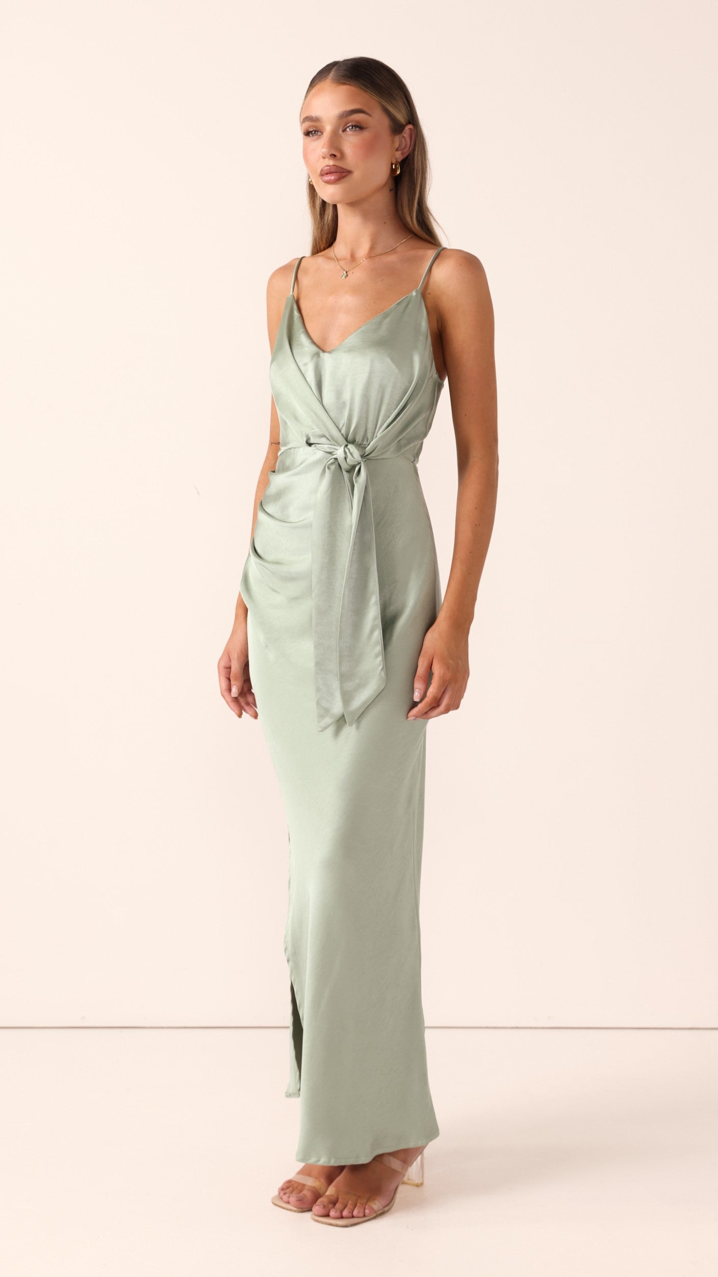Yasmeen Tie Front Maxi Dress - Sage