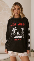 Stay Wild Long Sleeve Top - Black