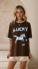 Lucky Horse Oversized T-Shirt - Chocolate/Blue