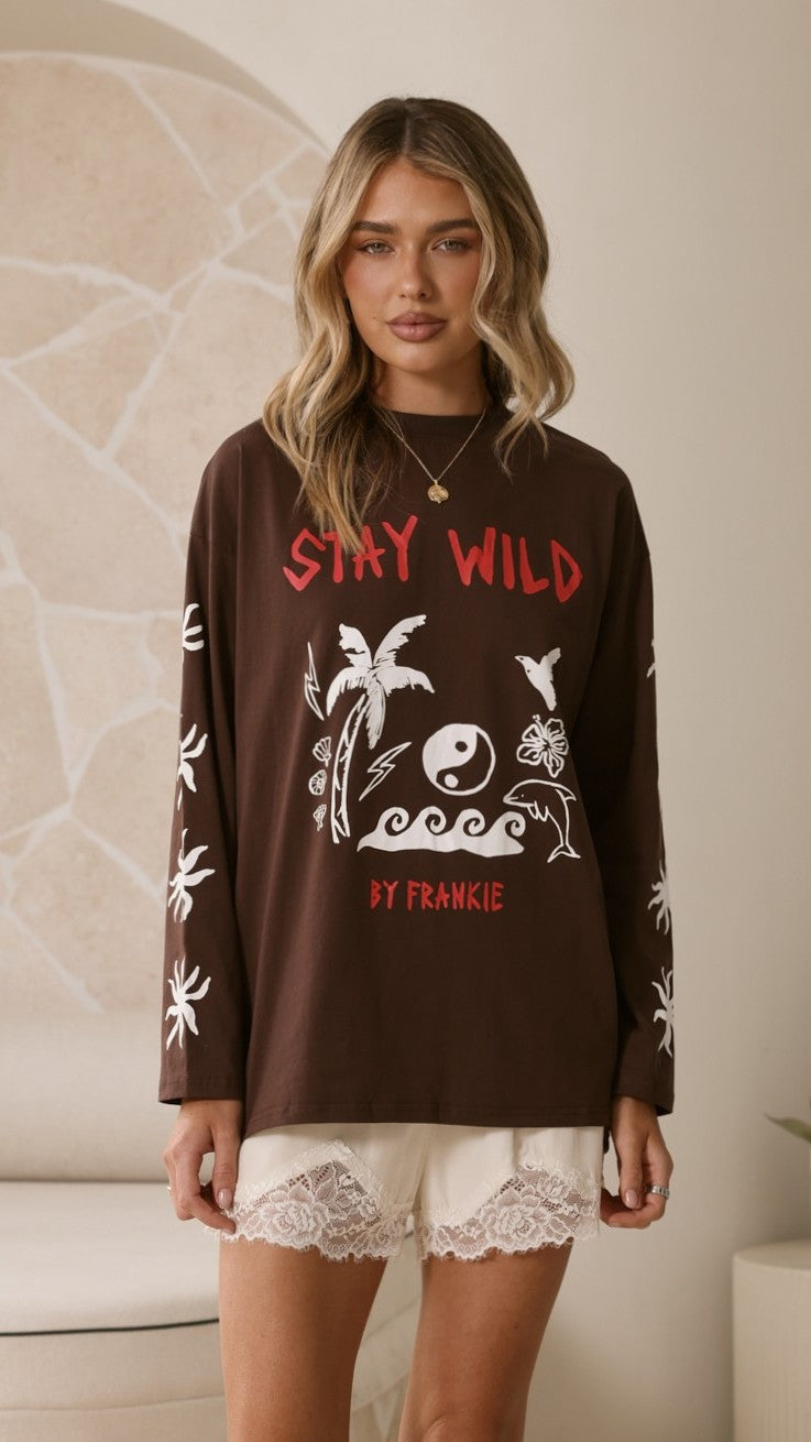 Stay Wild Long Sleeve Top - Chocolate
