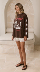 Stay Wild Long Sleeve Top - Chocolate