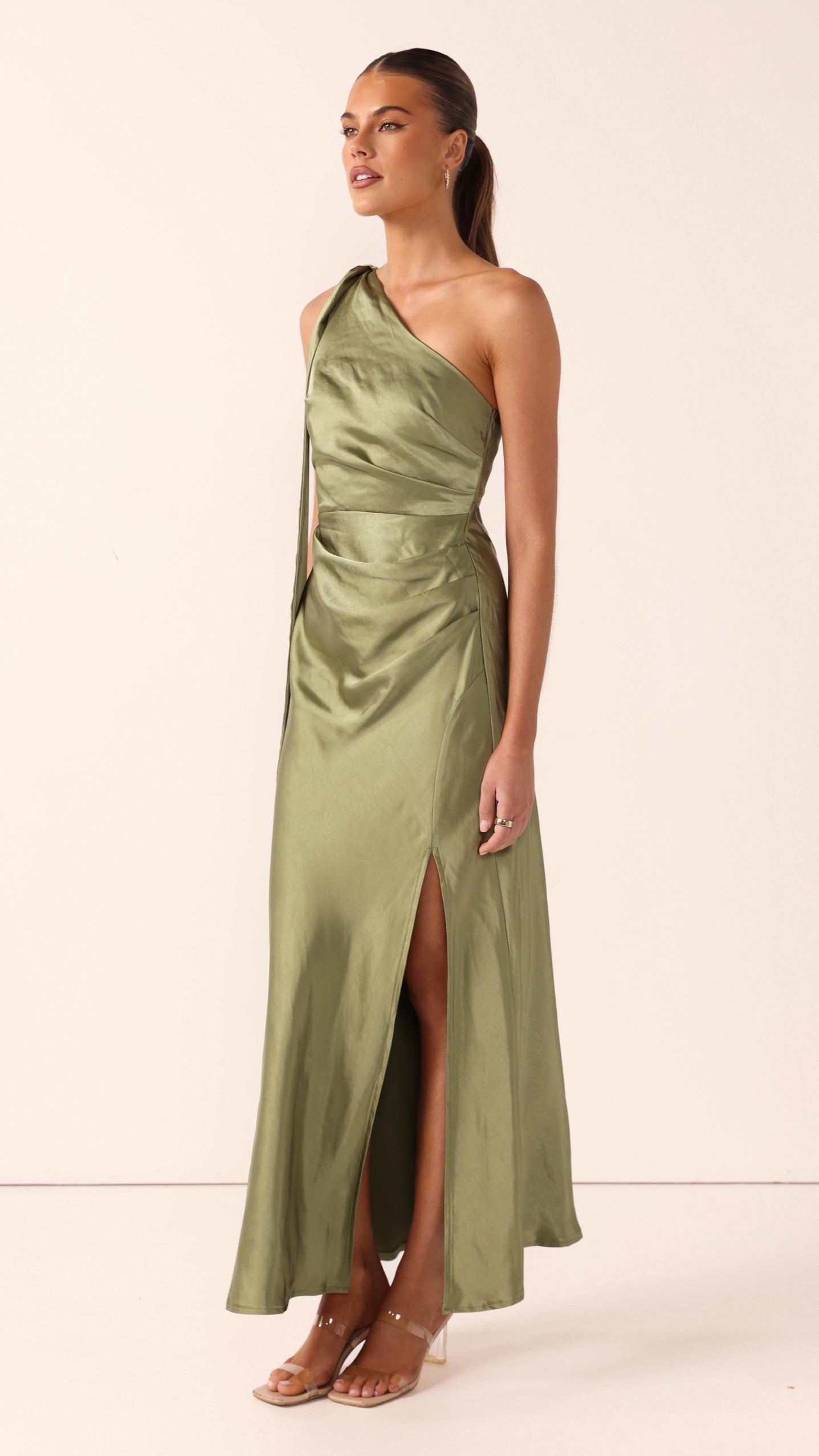 Halle One Shoulder Maxi Dress - Olive
