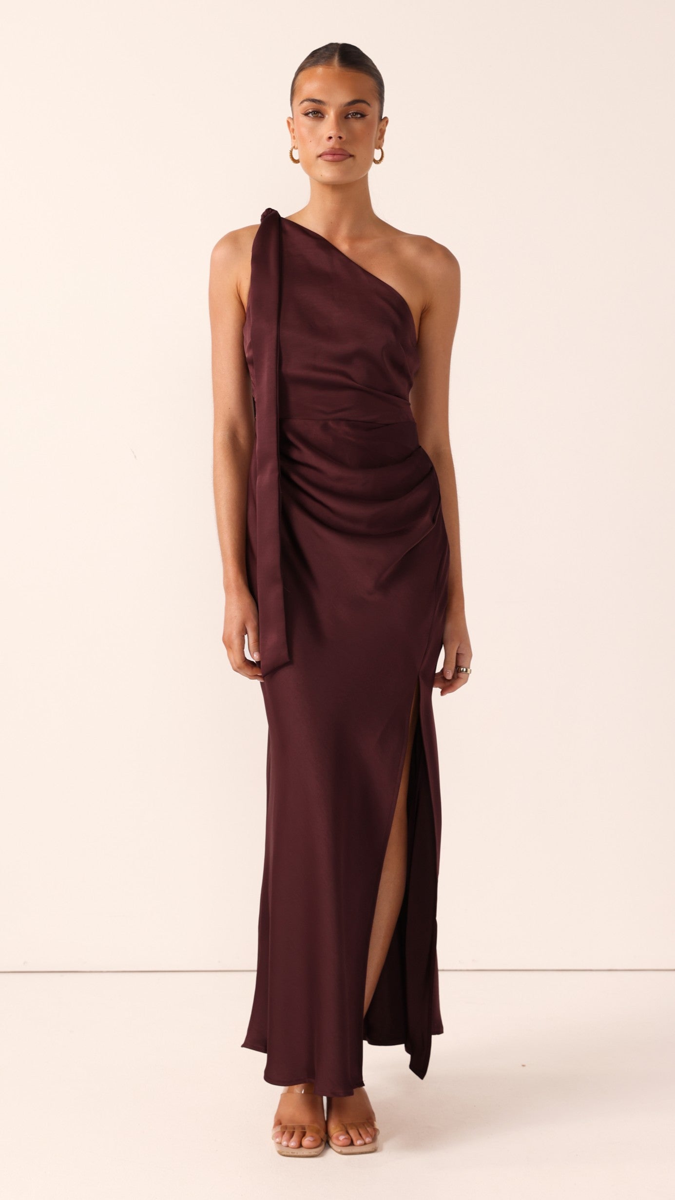 Halle One Shoulder Maxi Dress - Chocolate