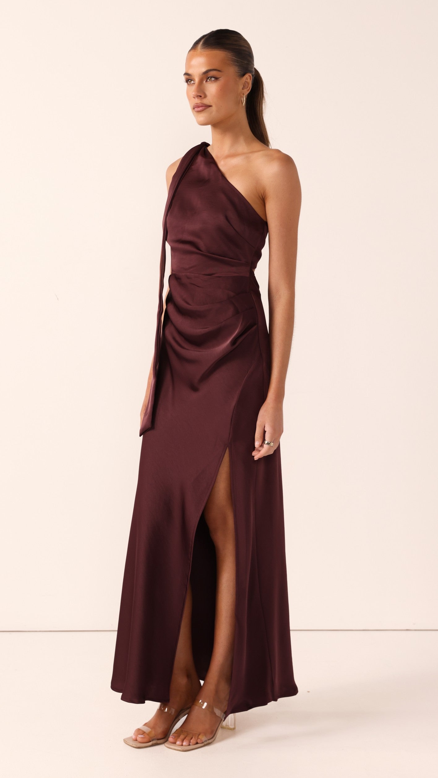 Halle One Shoulder Maxi Dress - Chocolate