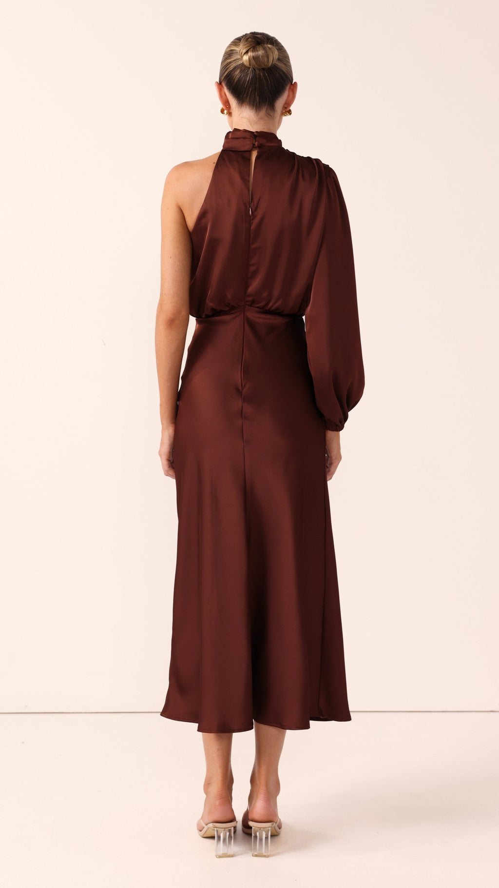 Esther One Shoulder Long Sleeve Dress - Brown