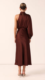 Esther One Shoulder Long Sleeve Dress - Brown