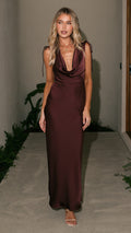 Madeline Cowl Neck Maxi Dress - Chocolate