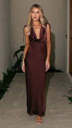 Madeline Cowl Neck Maxi Dress - Chocolate