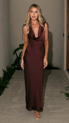 Madeline Cowl Neck Maxi Dress - Chocolate