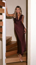 Madeline Cowl Neck Maxi Dress - Chocolate