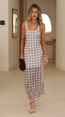 Britt Maxi Dress - Neutral Check