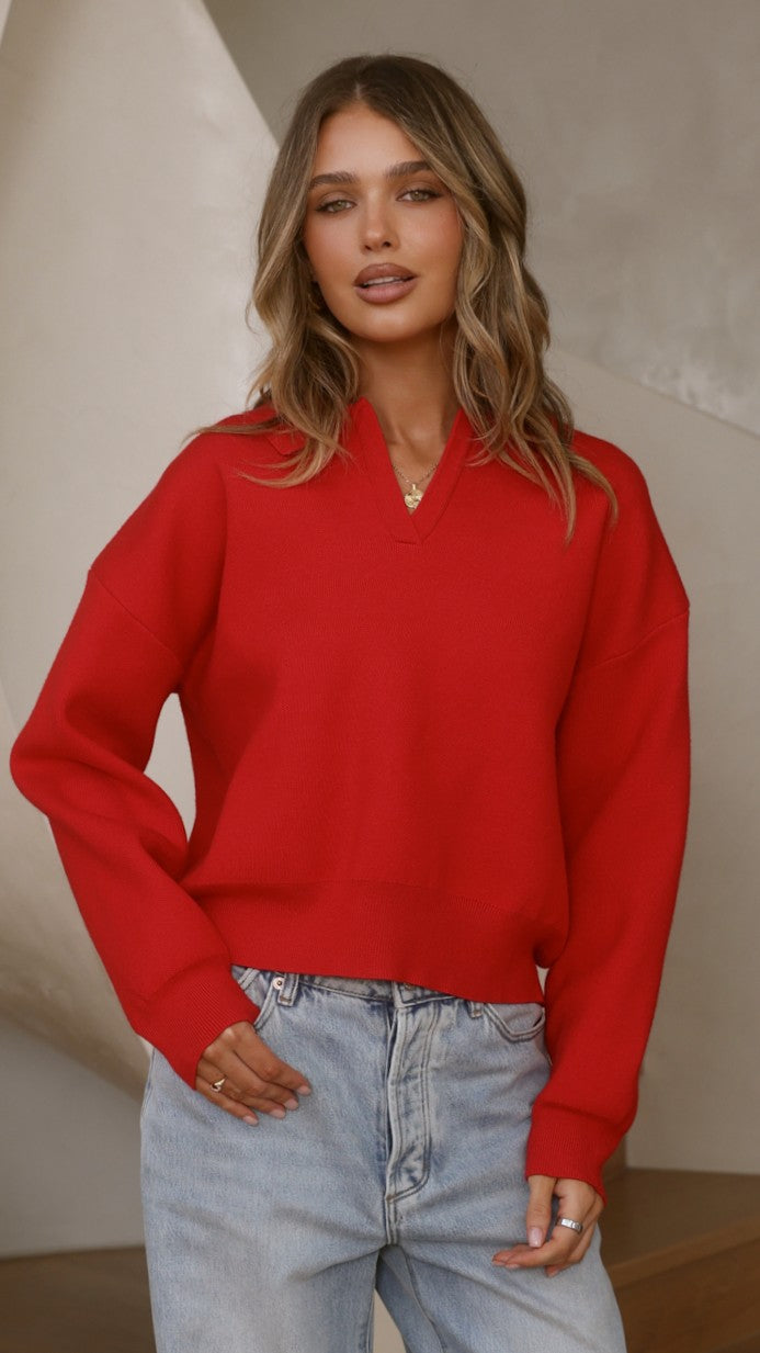 Rylie Collared Sweater - Red