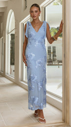 Usha Tie Strap Maxi Dress - Light Blue