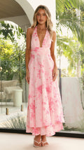 Kathy Halter Neck Maxi Dress - Pink Floral