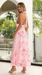 Kathy Halter Neck Maxi Dress - Pink Floral