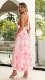 Kathy Halter Neck Maxi Dress - Pink Floral