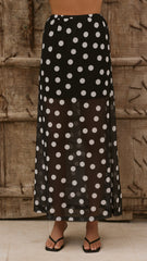 Onella Semi Sheer Maxi Skirt - Black/White Polka Dot
