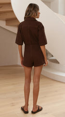 Rayla Denim Playsuit - Chocolate
