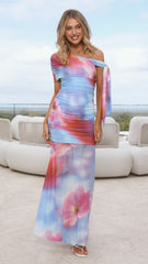 Kairi Maxi Dress - Blue/Pink Print