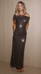 Gigi Sequins Maxi Dress - Chocolate