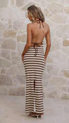 Blair Cowl Neck Maxi Dress - Brown/Nude Stripe