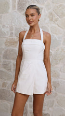 Siara Halter Neck Playsuit - White