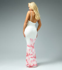 Mara Floral Print Beaded Sequin Mermaid Dress
