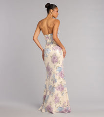 Tina Sequin Floral Slit Formal Dress