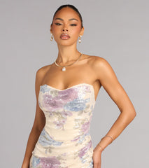 Tina Sequin Floral Slit Formal Dress