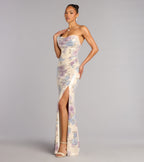 Tina Sequin Floral Slit Formal Dress