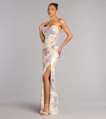 Tina Sequin Floral Slit Formal Dress