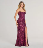 Chandler Strapless Lace-Up Sequin Formal Dress - Plum