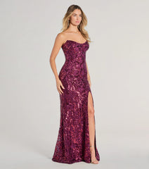 Chandler Strapless Lace-Up Sequin Formal Dress - Plum