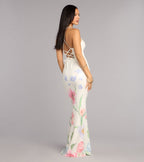 Melany Floral Sequin Lace-Up Formal Dress
