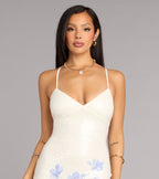 Melany Floral Sequin Lace-Up Formal Dress
