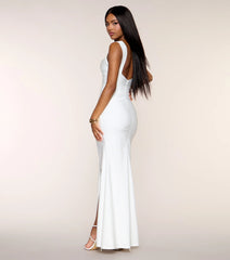 Kaitlin Low Back Slit Mermaid Formal Dress - White