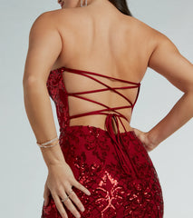 Chandler Strapless Lace-Up Sequin Formal Dress - Red