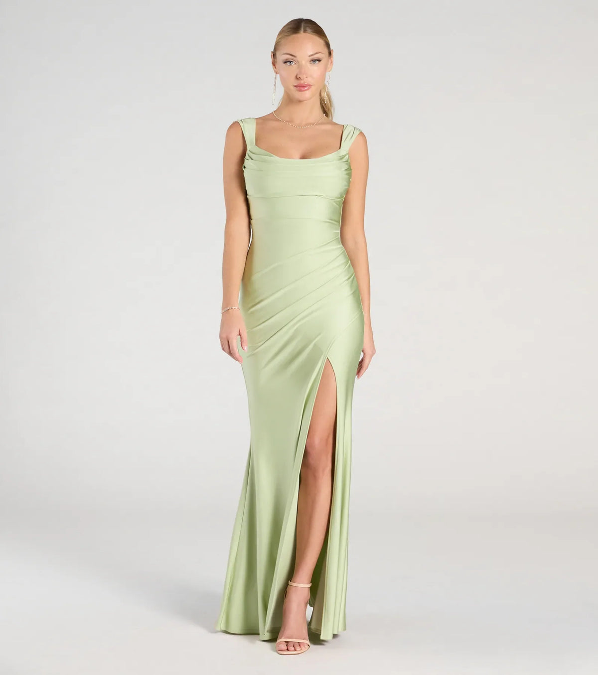 Kaitlin Low Back Slit Mermaid Formal Dress - Sage