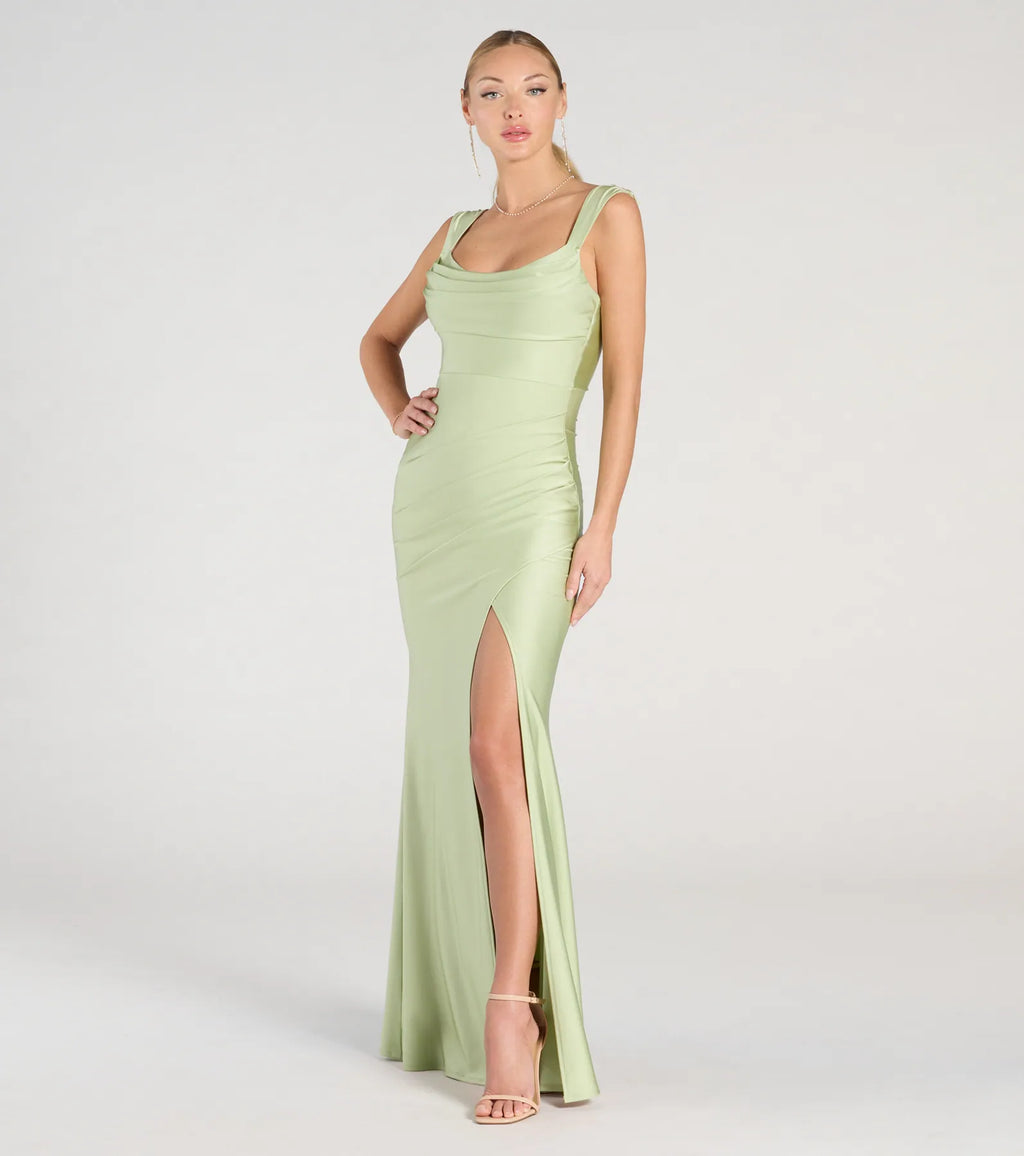 Kaitlin Low Back Slit Mermaid Formal Dress - Sage