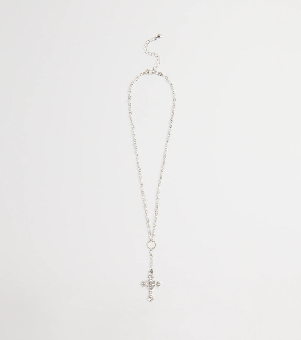 My Path Faux Pearl Cross Necklace