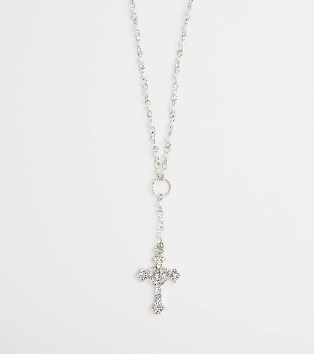 My Path Faux Pearl Cross Necklace