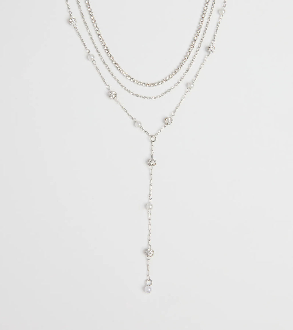 Unforgettable Luxe Rhinestone Pearl Layered Necklace