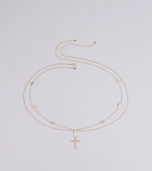In Full Faith Cross Rhinestone Charm Belly Chain