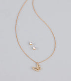 Soft Girl Sparkle Butterfly Necklace and Earrings Set