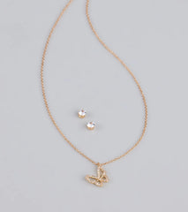 Soft Girl Sparkle Butterfly Necklace and Earrings Set