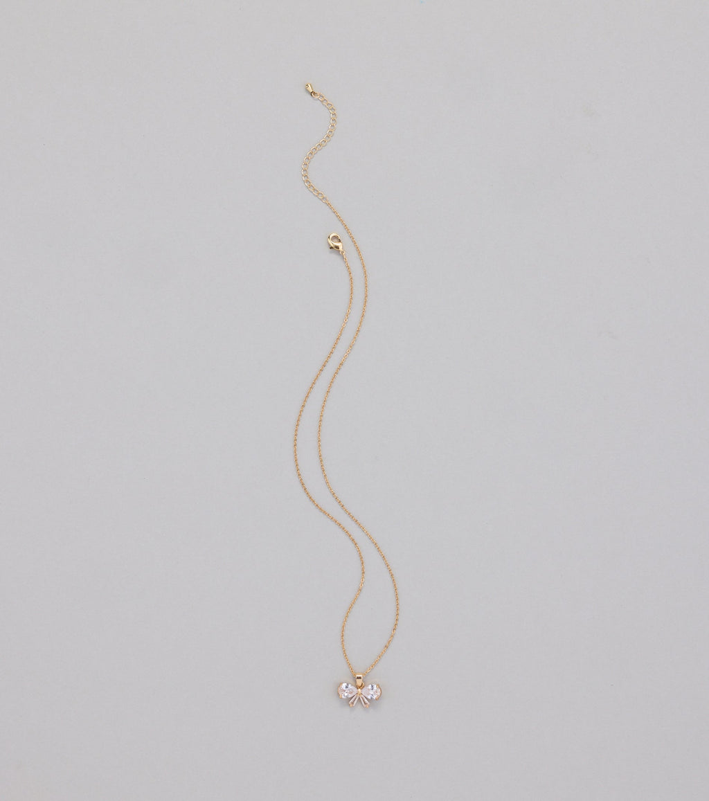 Dainty Glam Cubic Zirconia Bow Charm Necklace